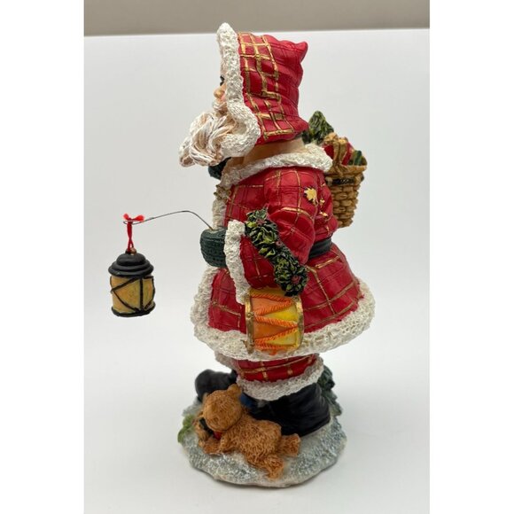 Santa Claus Christmas Figurine Bobble Lantern and Toy Basket Red Plaid Coat - Picture 5 of 11